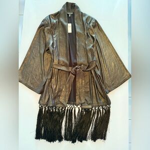 Anthropologie Shiny Bronze Cape with Fringe